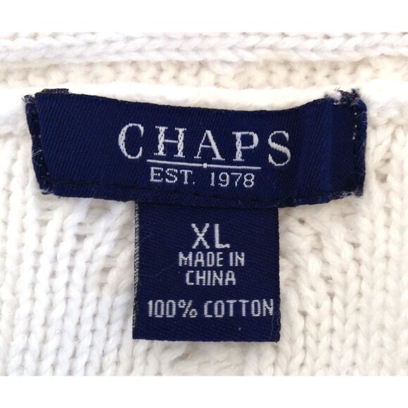 Ralph Lauren Chaps Sweater Wn XL White Fisherman Cable Knit Chunky Prep Y2K 90s - Picture 8 of 9